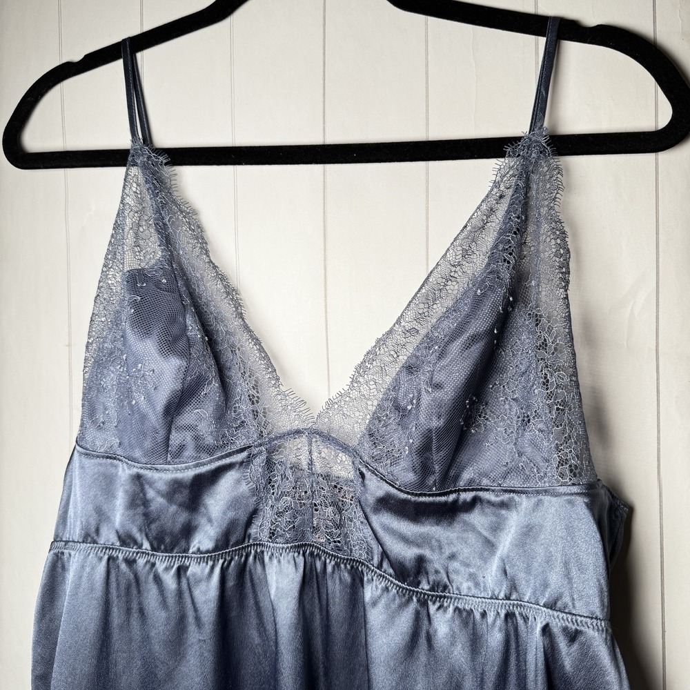Victoria's Secret Blue Satin Babydoll Lingerie Tank Top Romantic Sexy Dainty L